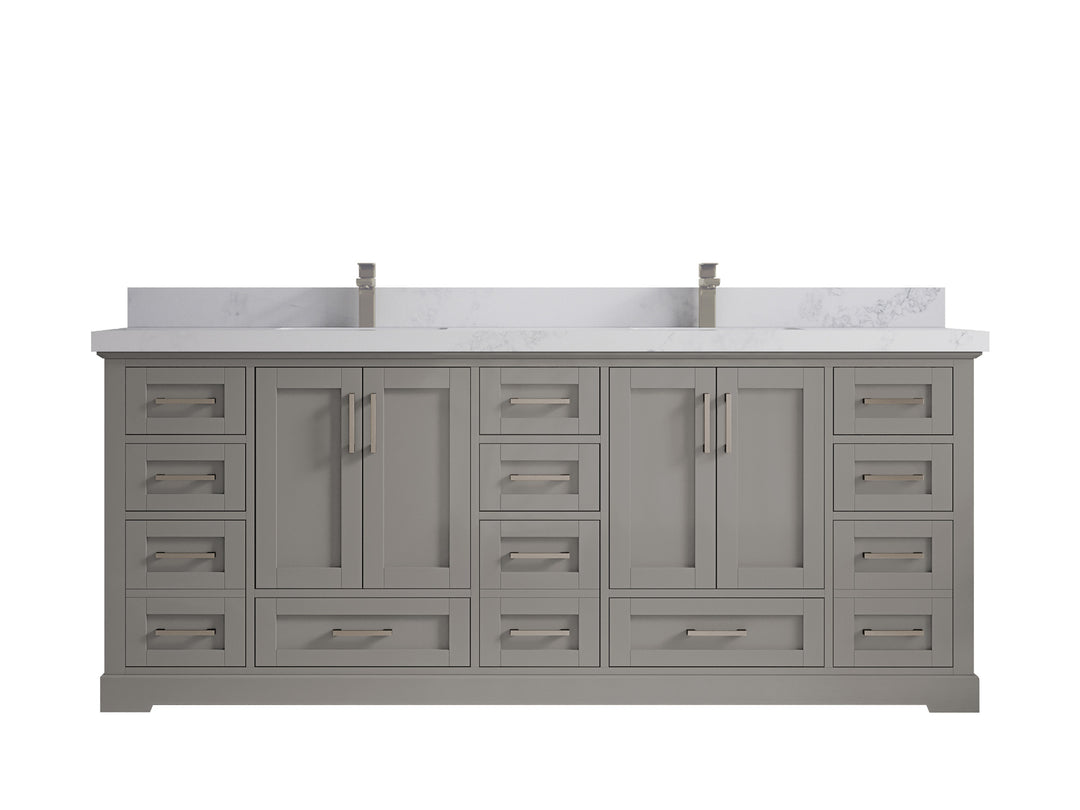 Boston 84 in. W x 22 in. D Double Sink Bathroom Vanity in Elephant Skin Gray with 2 in Calacatta Nuvo Countertop