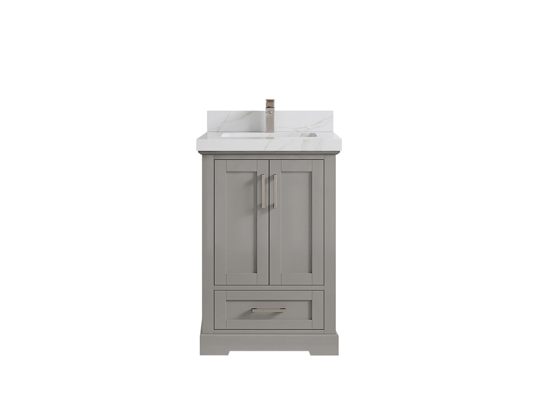 Boston 24 in. W x 22 in. D Single Sink Bathroom Vanity in Elephant Skin Gray with 2 in Calacatta Sienna Countertop