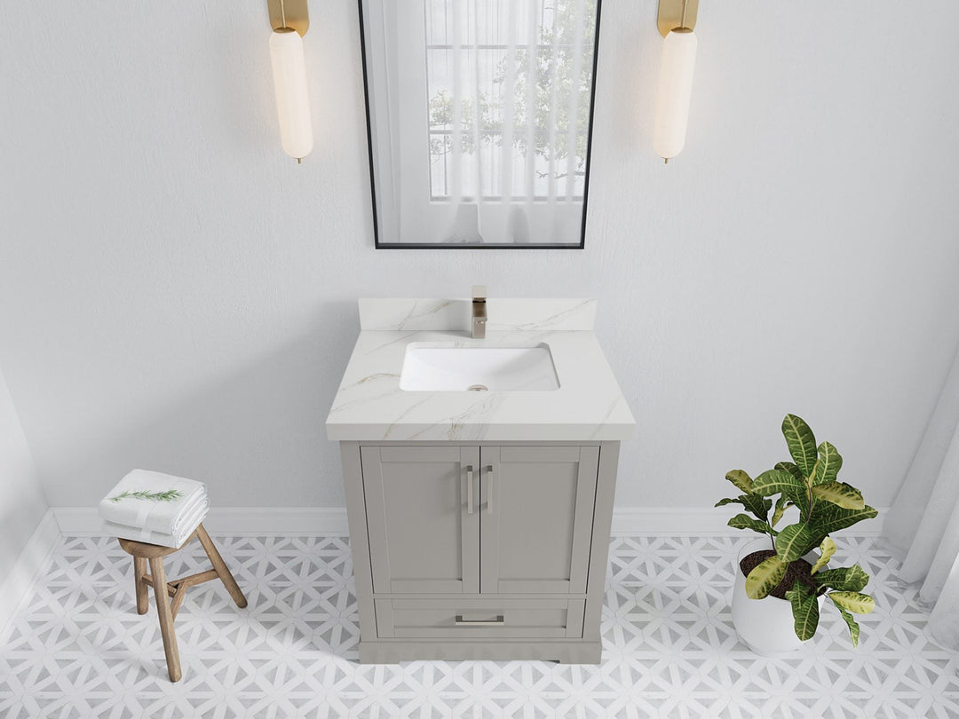 Boston 30 in. W x 22 in. D Single Sink Bathroom Vanity in Elephant Skin Gray with 2 in Calacatta Sienna Quartz Countertop - Top View