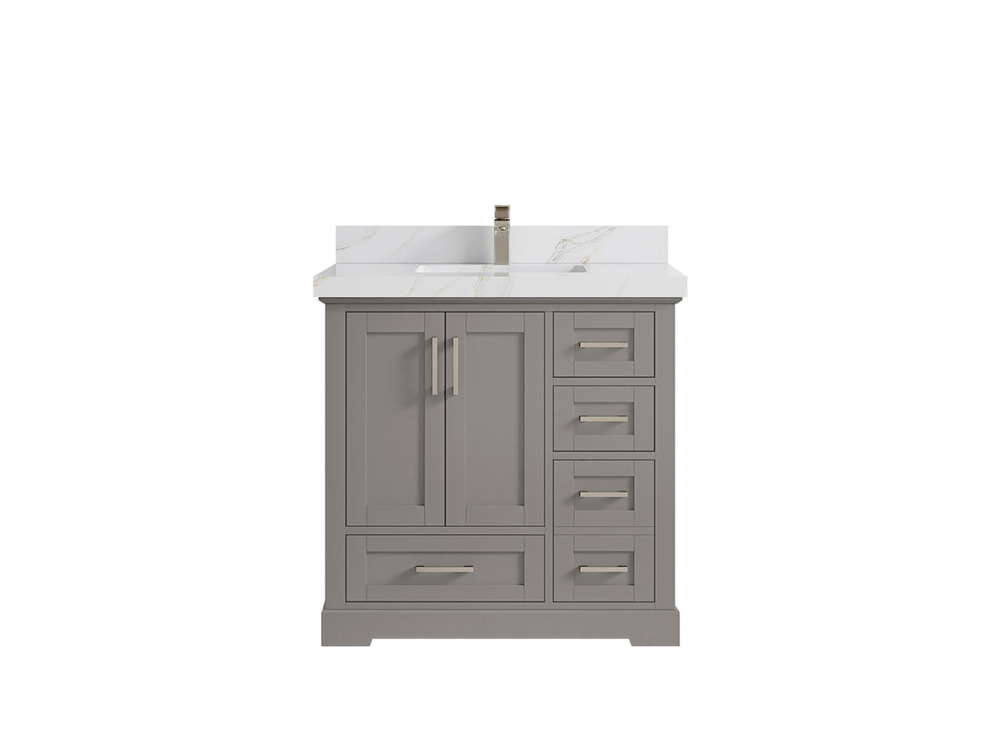 Boston 36 in. W x 22 in. D Single Sink Bathroom Vanity in Elephant Skin Gray with 2 in Calacatta Sienna Countertop