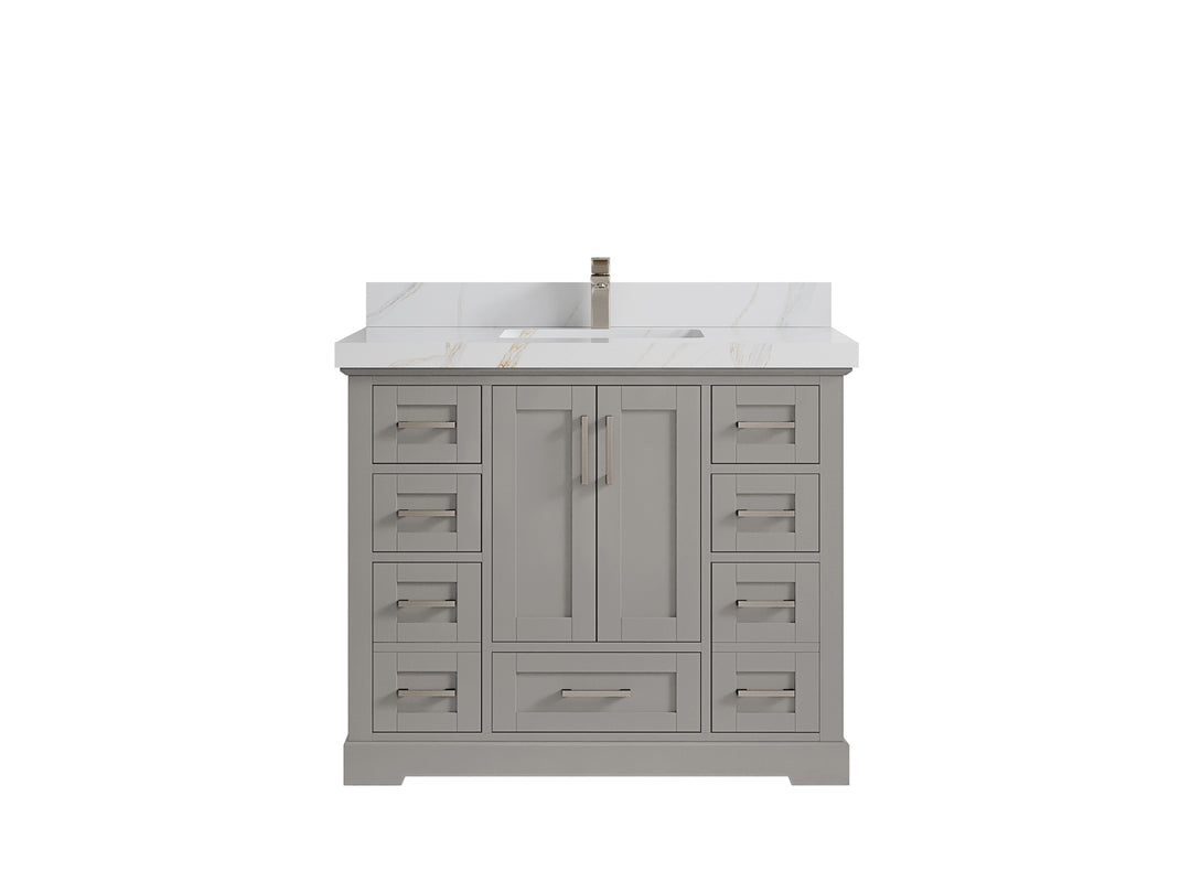 Boston 42 in. W x 22 in. D Double Sink Bathroom Vanity in Elephant Skin Gray with 2 in Calacatta Sienna Countertop