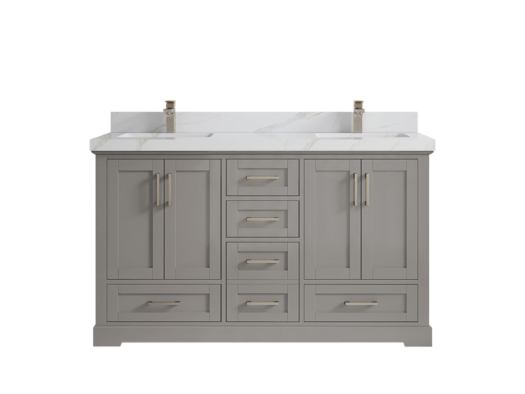 Boston 60 in. W x 22 in. D Double Sink Bathroom Vanity in Elephant Skin Gray with 2 in Calacatta Sienna Countertop
