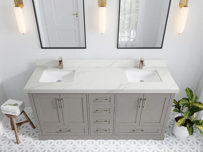 Boston 72 in. W x 22 in. D Double Sink Bathroom Vanity in Elephant Skin Gray with 2 in Calacatta Sienna Quartz Countertop - Top View