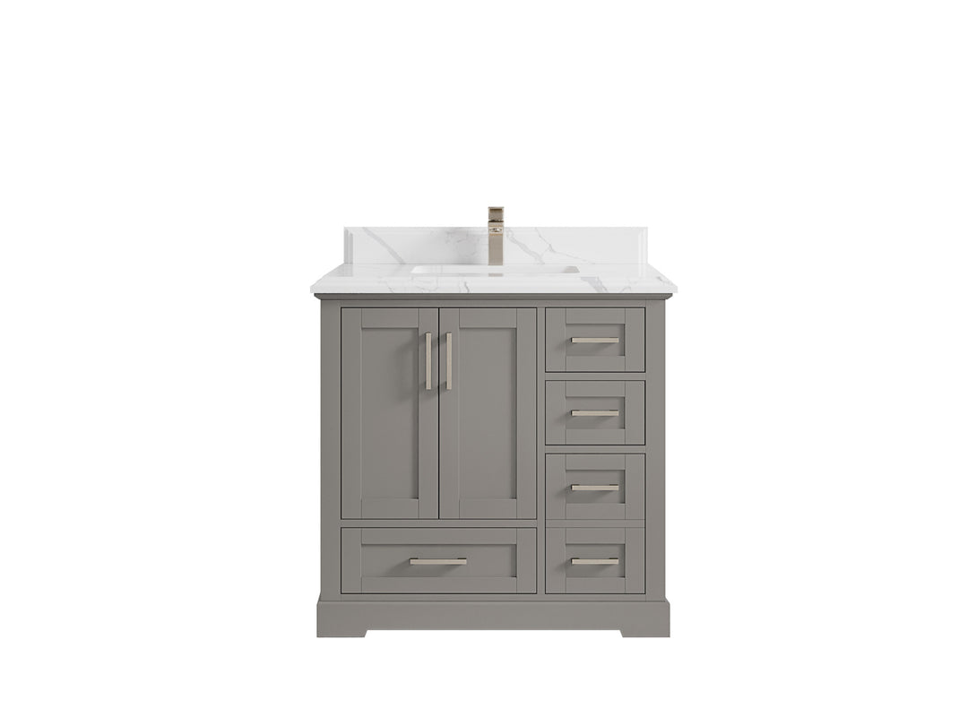 Boston 36 in. W x 22 in. D Single Sink Bathroom Vanity in Elephant Skin Gray with 1.5 in Double Cove Edge Calacatta Laza Countertop