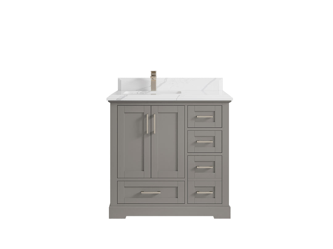 Boston 36 in. W x 22 in. D Single Sink Bathroom Vanity in Elephant Skin Gray with 1.5 in Double Cove Edge Calacatta Laza Countertop