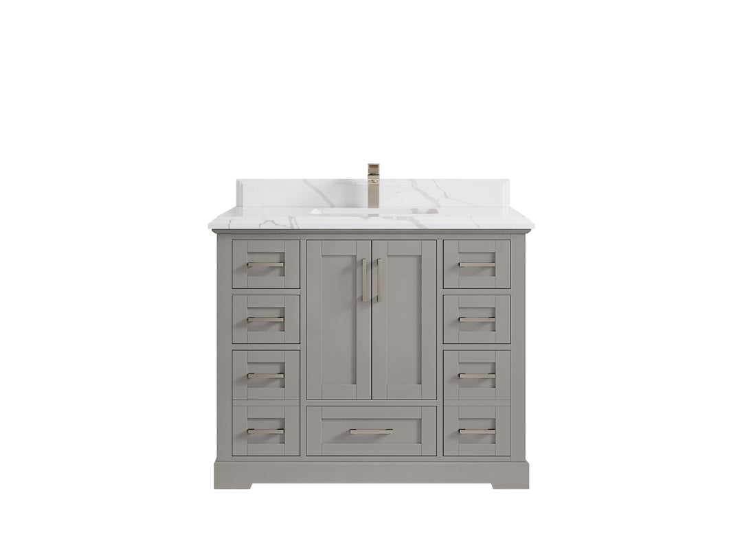 Boston 42 in. W x 22 in. D Double Sink Bathroom Vanity in Elephant Skin Gray with 1.5 in Double Cove Edge Calacatta Laza Countertop