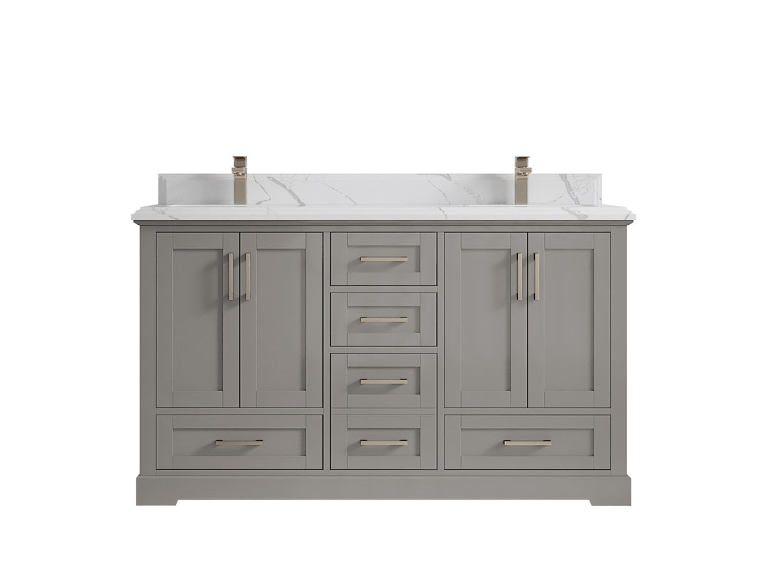 Boston 60 in. W x 22 in. D Double Sink Bathroom Vanity in Elephant Skin Gray with 1.5 in Double Cove Edge Calacatta Laza Countertop