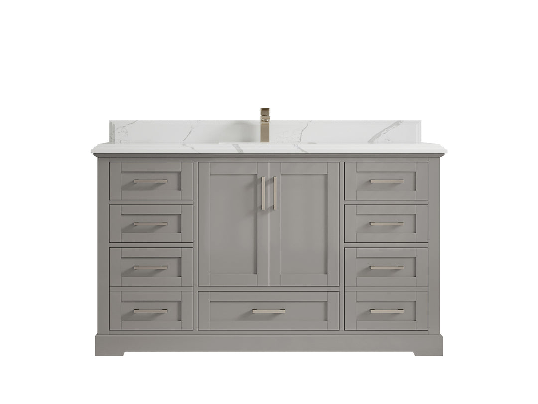 Boston 60 in. W x 22 in. D Single Sink Bathroom Vanity in Elephant Skin Gray with 1.5 in Double Cove Edge Calacatta Laza Countertop