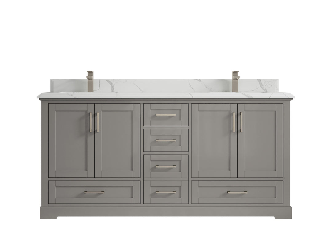 Boston 72 in. W x 22 in. D Double Sink Bathroom Vanity in Elephant Skin Gray with 1.5 in Double Cove Edge Calacatta Laza Countertop