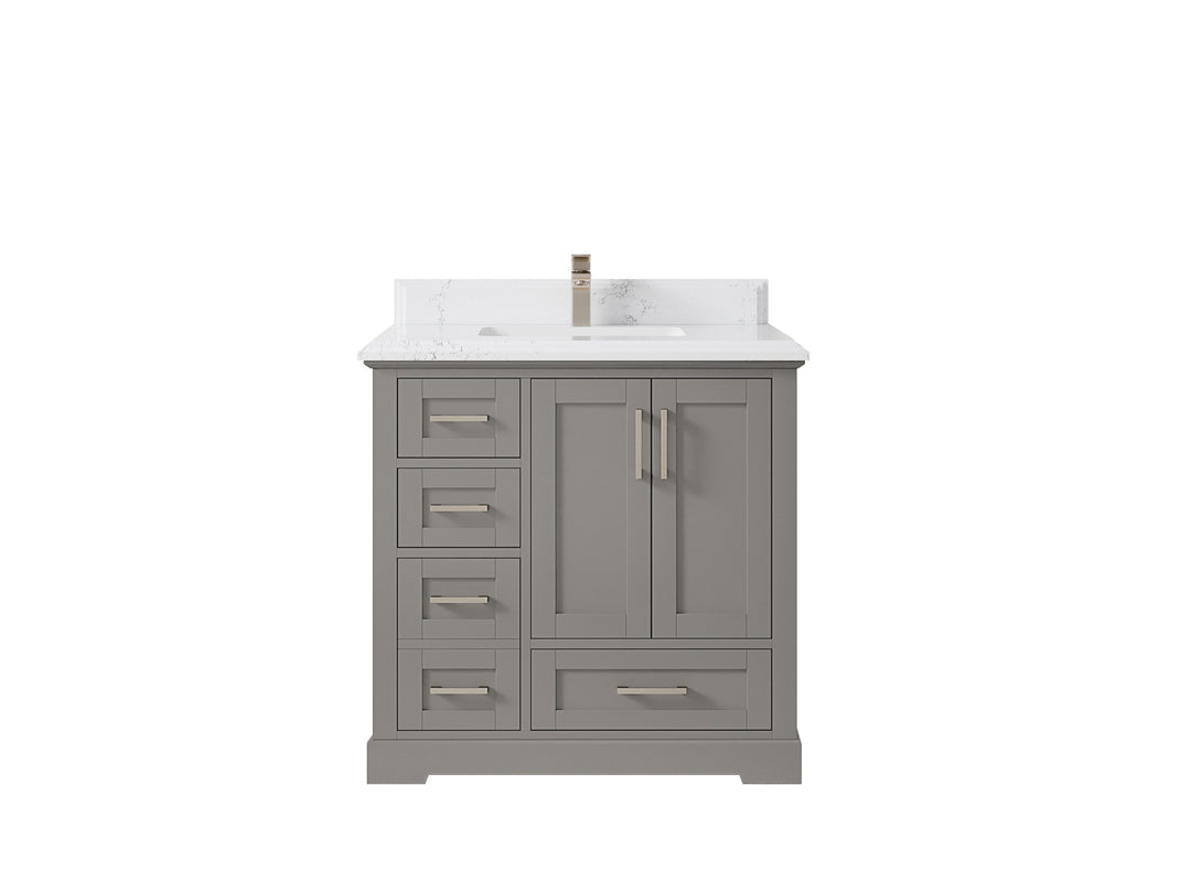 Boston 36 in. W x 22 in. D Single Sink Bathroom Vanity in Elephant Skin Gray with 1.5 in Double Cove Edge Empira White Quartz Countertop