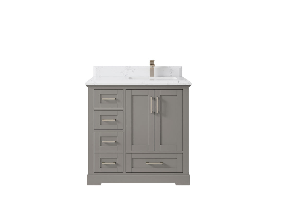 Boston 36 in. W x 22 in. D Single Sink Bathroom Vanity in Elephant Skin Gray with 1.5 in Double Cove Edge Empira White Quartz Countertop