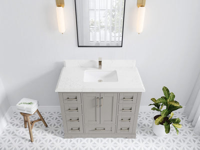Boston 42 in. W x 22 in. D Double Sink Bathroom Vanity in Elephant Skin Gray with 1.5 in Double Cove Edge Empira White Quartz Countertop - Top View