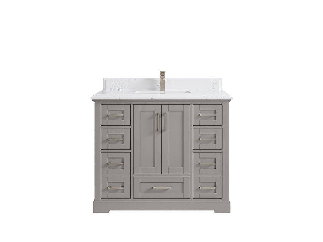 Boston 42 in. W x 22 in. D Double Sink Bathroom Vanity in Elephant Skin Gray with 1.5 in Double Cove Edge Empira White Quartz Countertop