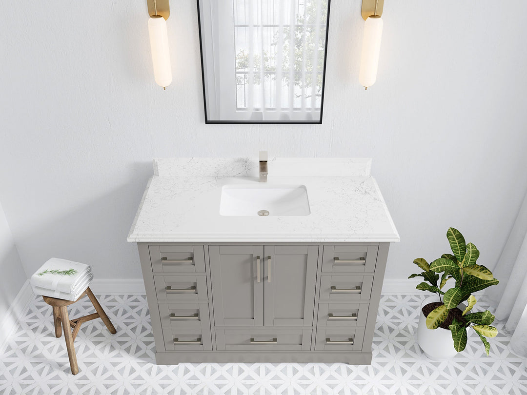 Boston 48 in. W x 22 in. D Single Sink Bathroom Vanity in Elephant Skin Gray with 1.5 in Double Cove Edge Empira White Quartz Countertop - Top View