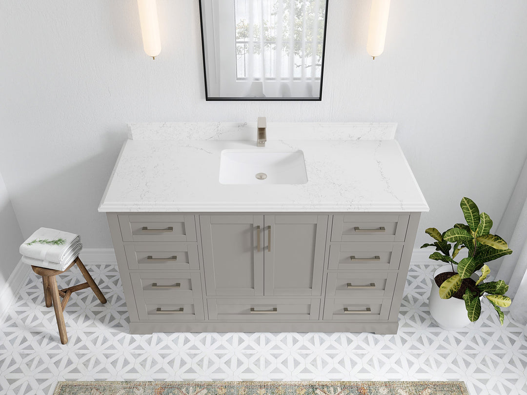 Boston 60 in. W x 22 in. D Single Sink Bathroom Vanity in Elephant Skin Gray with 1.5 in Double Cove Edge Empira White Quartz Countertop - Top View