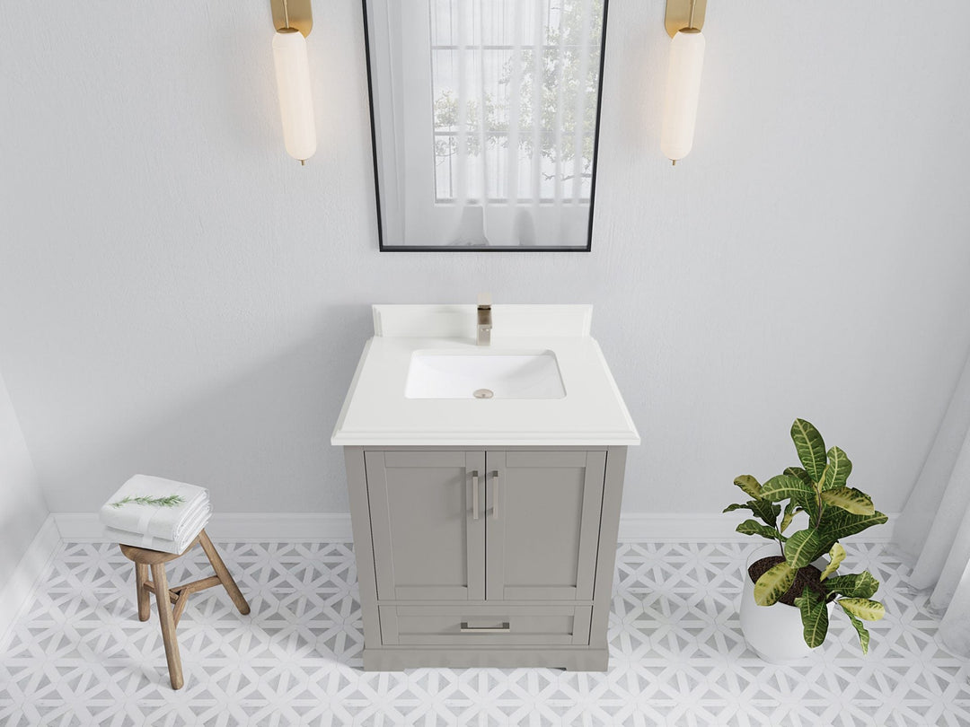 Boston 30 in. W x 22 in. D Single Sink Bathroom Vanity in Elephant Skin Gray with 1.5 in Double Cove Edge White Quartz Countertop - Top View