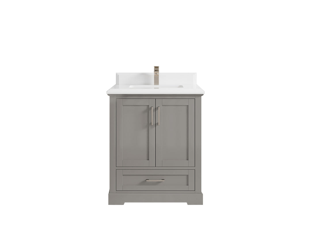 Boston 30 in. W x 22 in. D Single Sink Bathroom Vanity in Elephant Skin Gray with 1.5 in Double Cove Edge White Quartz Countertop