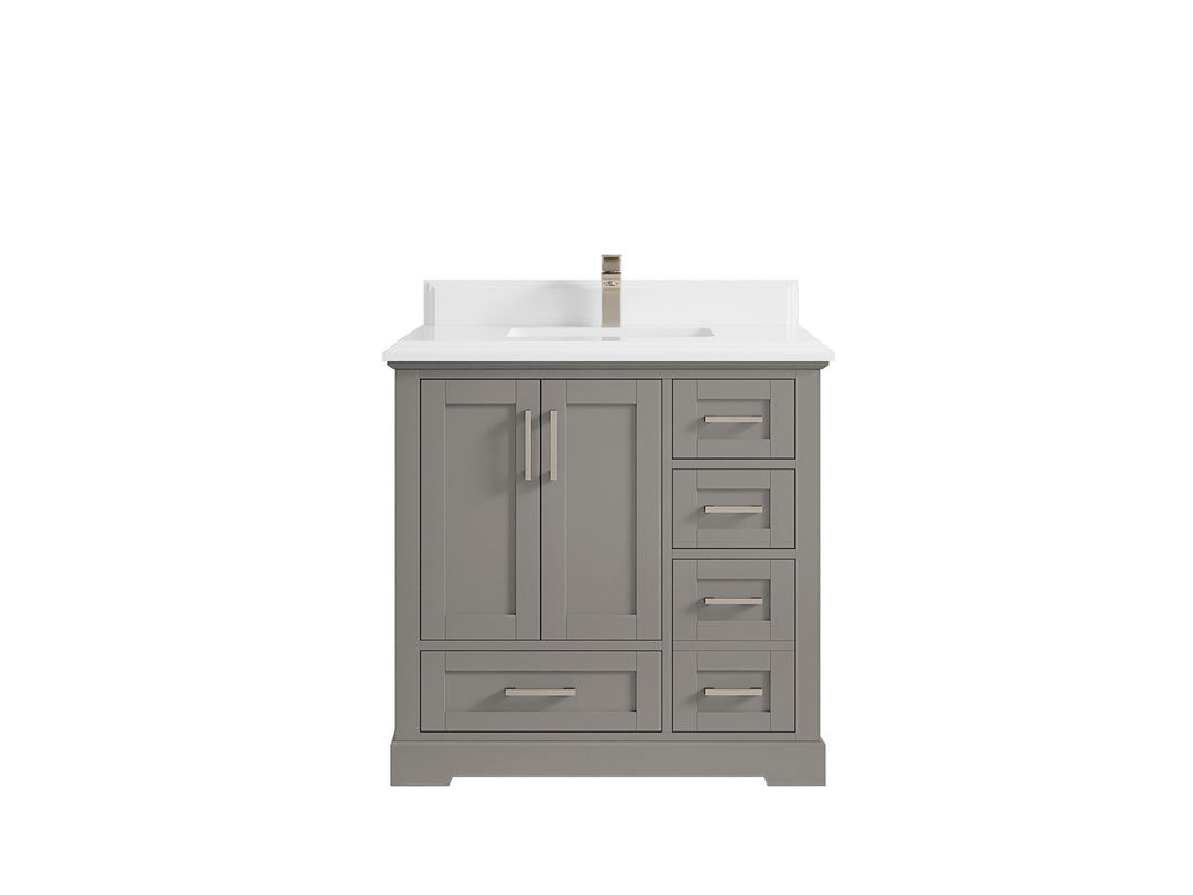 Boston 36 in. W x 22 in. D Single Sink Bathroom Vanity in Elephant Skin Gray with 1.5 in Double Cove Edge White Quartz Countertop