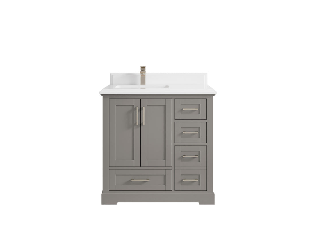 Boston 36 in. W x 22 in. D Single Sink Bathroom Vanity in Elephant Skin Gray with 1.5 in Double Cove Edge White Quartz Countertop