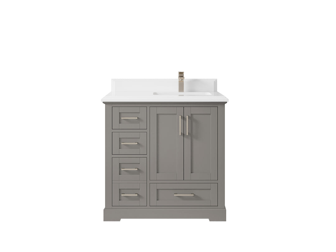 Boston 36 in. W x 22 in. D Single Sink Bathroom Vanity in Elephant Skin Gray with 1.5 in Double Cove Edge White Quartz Countertop