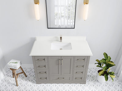 Boston 48 in. W x 22 in. D Single Sink Bathroom Vanity in Elephant Skin Gray with 1.5 in Double Cove Edge White Quartz Countertop - Top View