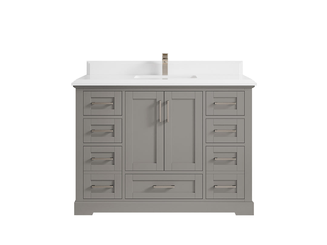Boston 48 in. W x 22 in. D Single Sink Bathroom Vanity in Elephant Skin Gray with 1.5 in Double Cove Edge White Quartz Countertop