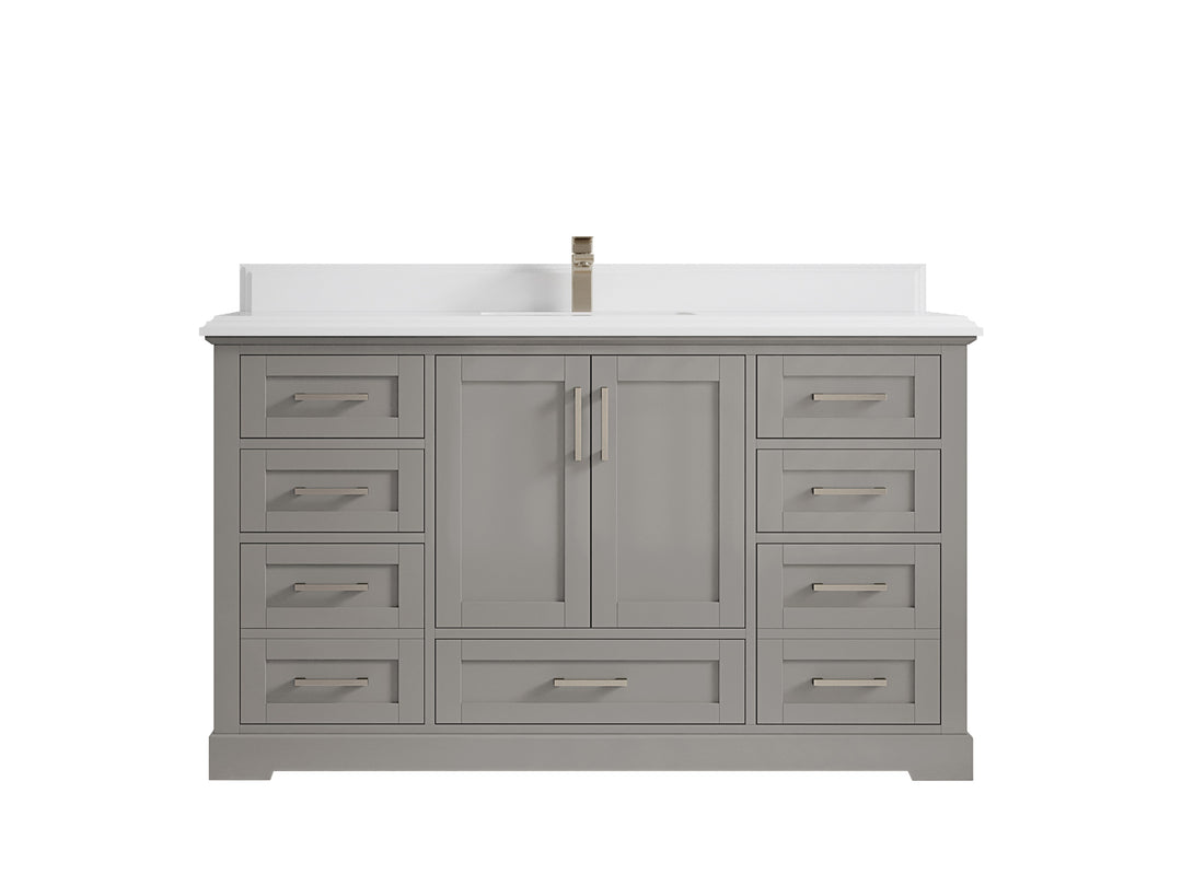 Boston 60 in. W x 22 in. D Single Sink Bathroom Vanity in Elephant Skin Gray with 1.5 in Double Cove Edge White Quartz Countertop