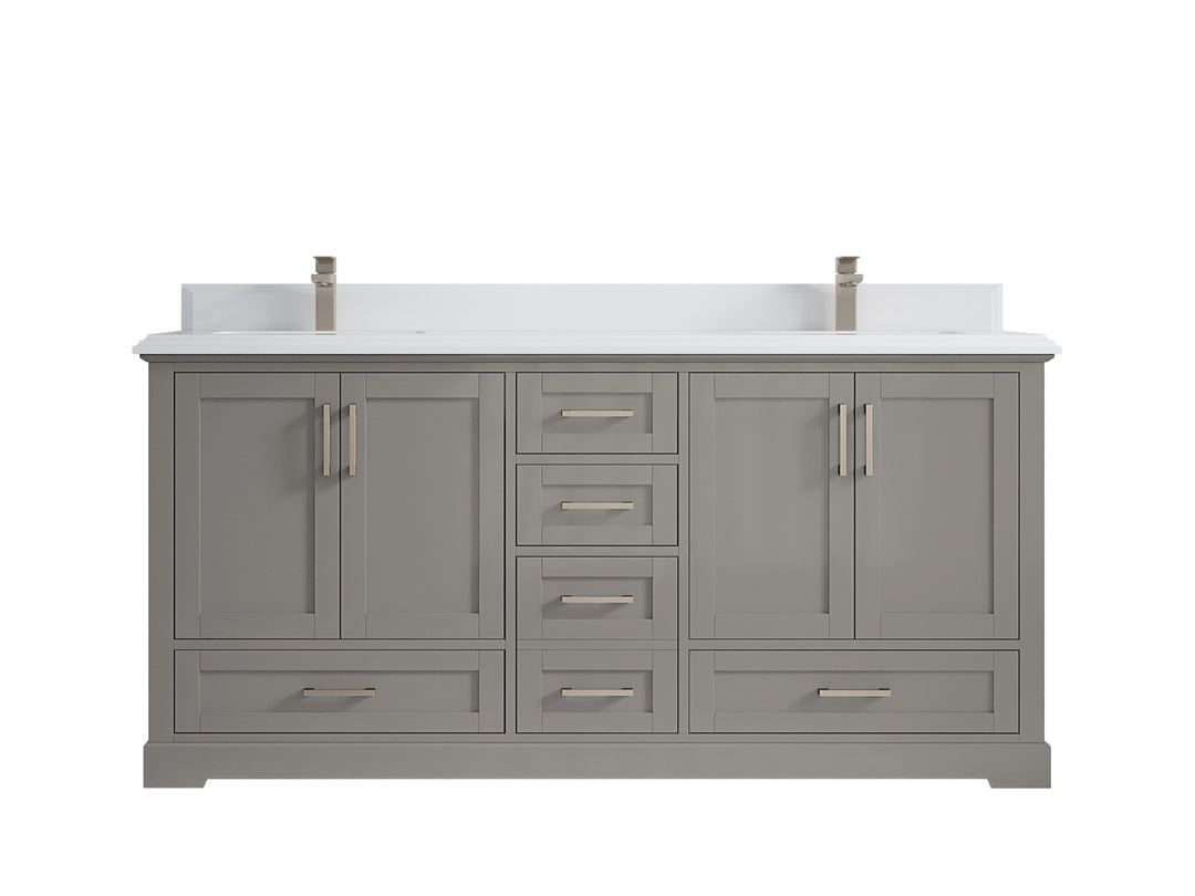 Boston 72 in. W x 22 in. D Double Sink Bathroom Vanity in Elephant Skin Gray with 1.5 in Double Cove Edge White Quartz Countertop