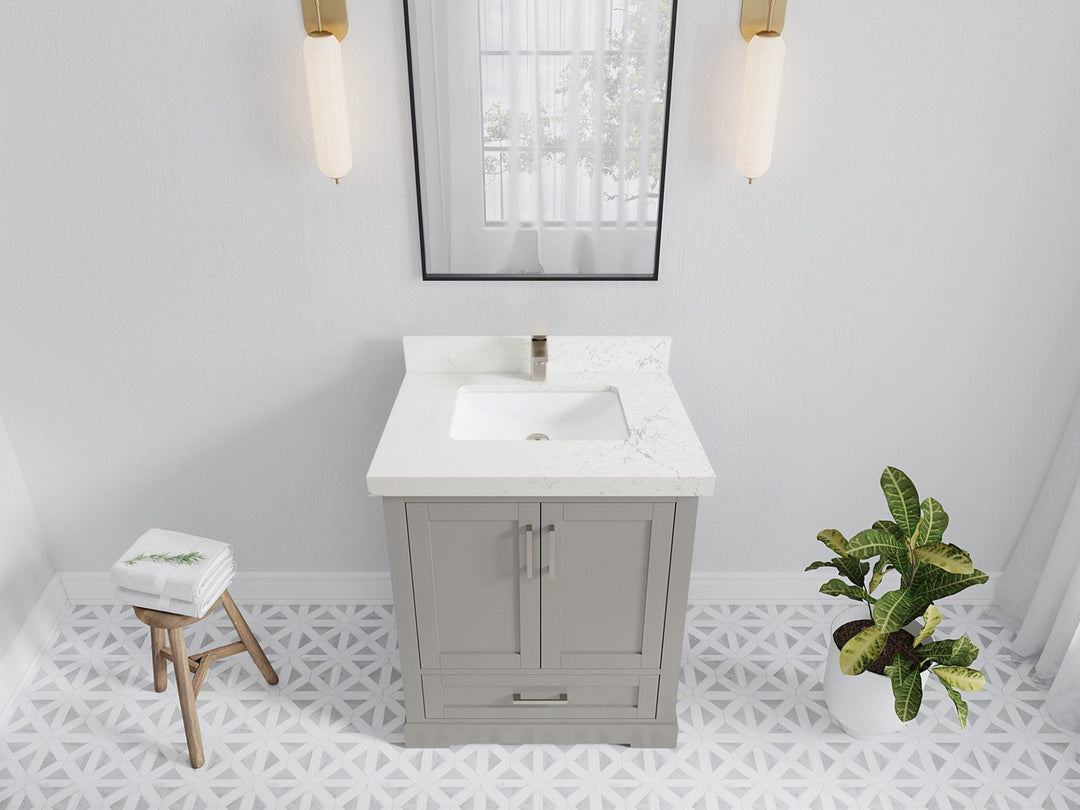 Boston 30 in. W x 22 in. D Single Sink Bathroom Vanity in Elephant Skin Gray with 2 in Empira White Quartz Countertop - Top View