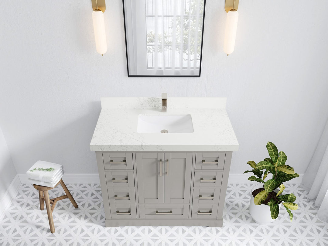 Boston 42 in. W x 22 in. D Double Sink Bathroom Vanity in Elephant Skin Gray with 2 in Empira White Quartz Countertop - Top View