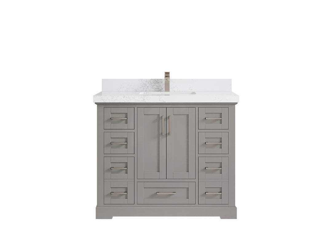 Boston 42 in. W x 22 in. D Double Sink Bathroom Vanity in Elephant Skin Gray with 2 in Empira White Countertop