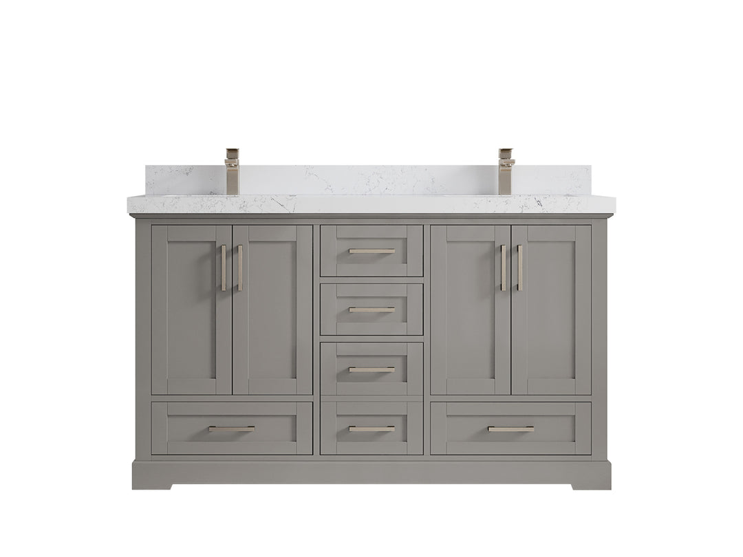 Boston 60 in. W x 22 in. D Double Sink Bathroom Vanity in Elephant Skin Gray with 2 in Empira White Countertop