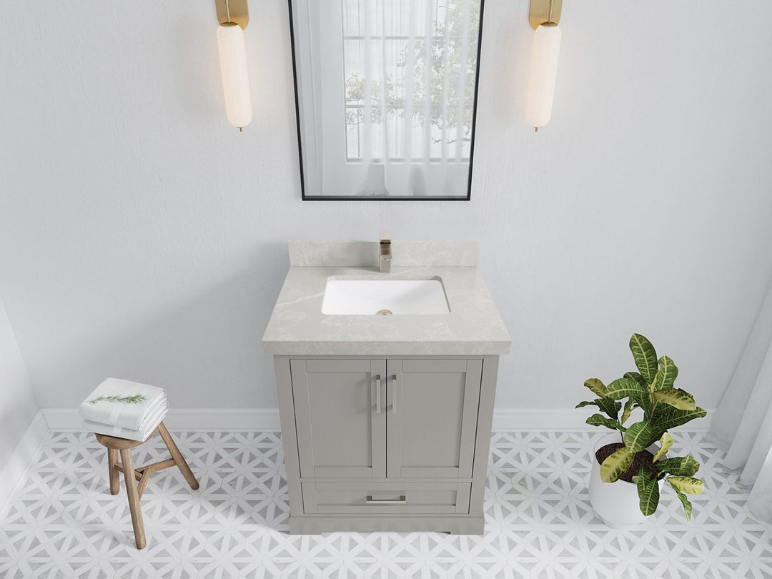 Boston 30 in. W x 22 in. D Single Sink Bathroom Vanity in Elephant Skin Gray with 2 in Pearl Light Gray Quartz Countertop - Top View