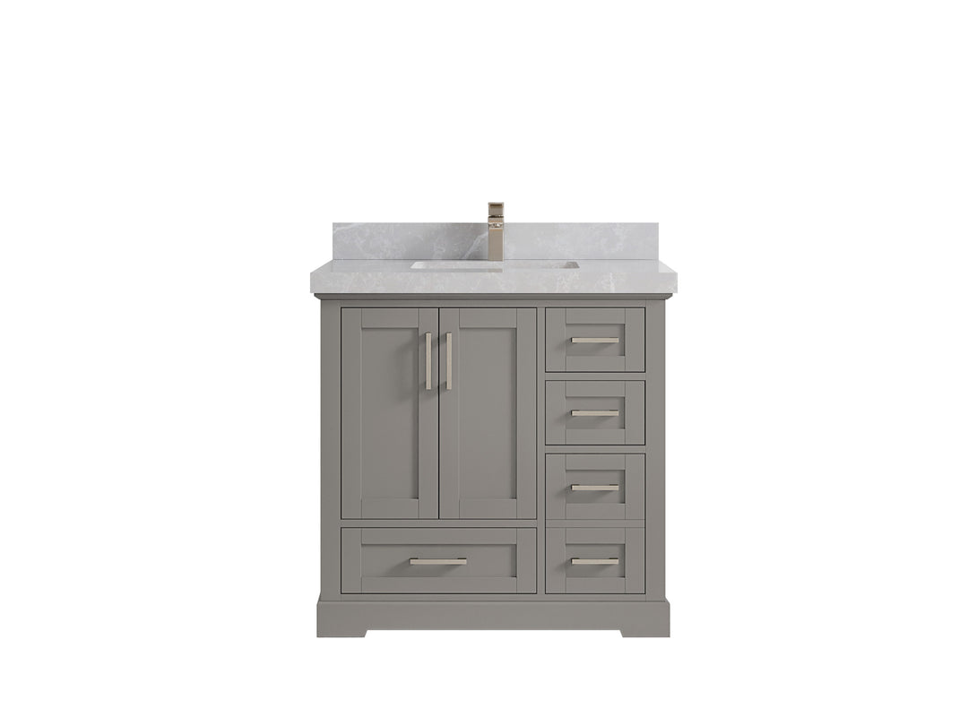 Boston 36 in. W x 22 in. D Single Sink Bathroom Vanity in Elephant Skin Gray with 2 in Pearl Light Gray Countertop