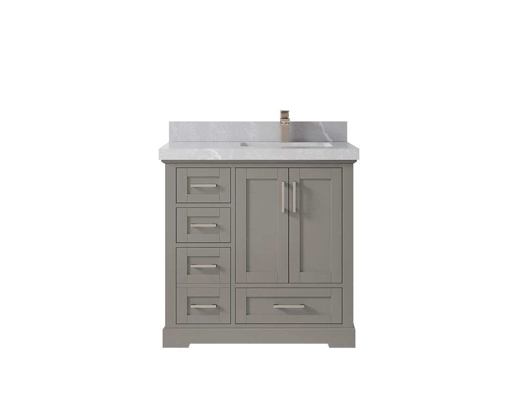Boston 36 in. W x 22 in. D Single Sink Bathroom Vanity in Elephant Skin Gray with 2 in Pearl Light Gray Countertop