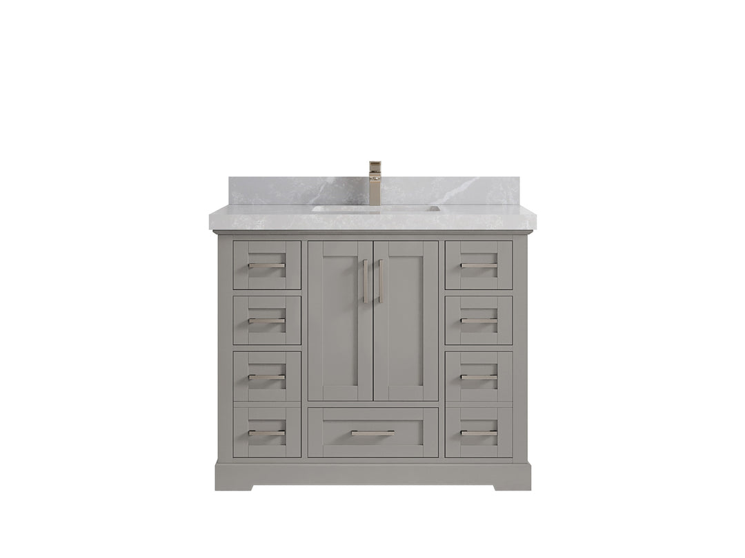 Boston 42 in. W x 22 in. D Double Sink Bathroom Vanity in Elephant Skin Gray with 2 in Pearl Light Gray Countertop
