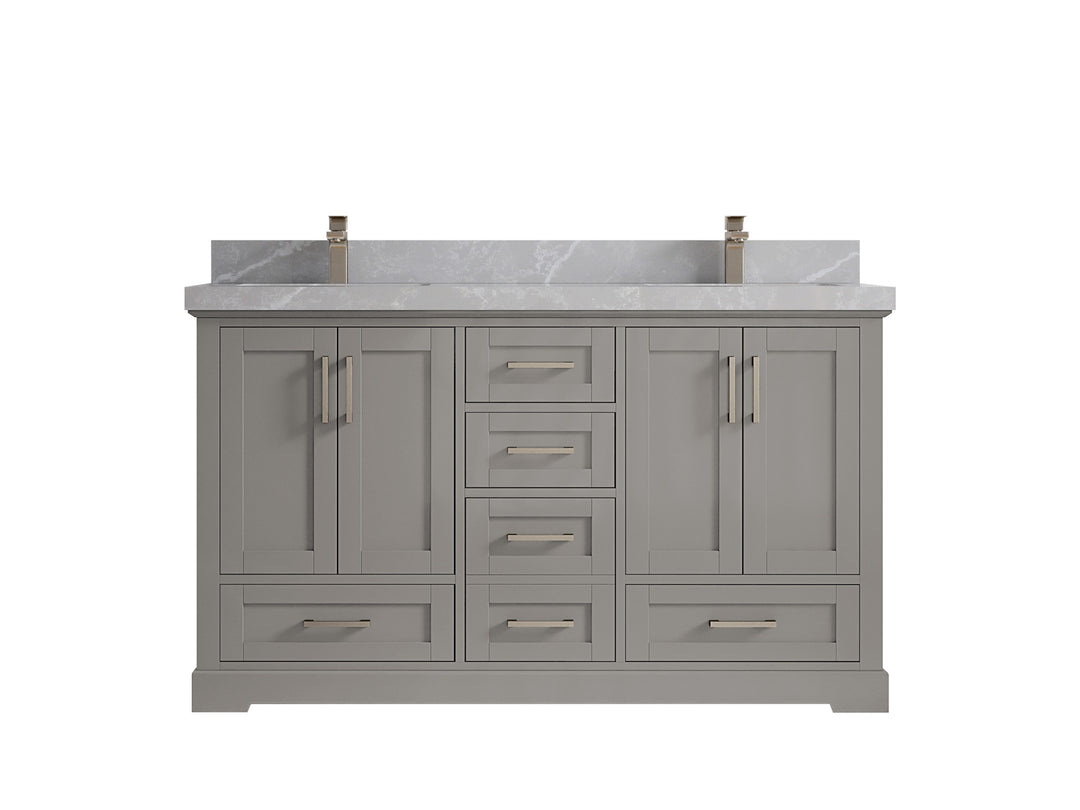 Boston 60 in. W x 22 in. D Double Sink Bathroom Vanity in Elephant Skin Gray with 2 in Pearl Light Gray Countertop