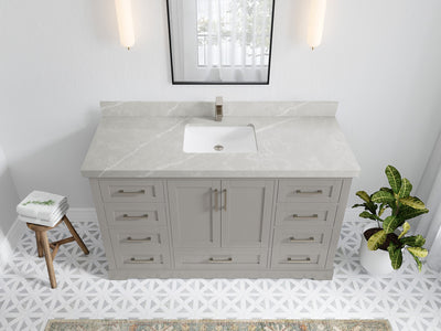 Boston 60 in. W x 22 in. D Single Sink Bathroom Vanity in Elephant Skin Gray with 2 in Pearl Light Gray Quartz Countertop - Top View