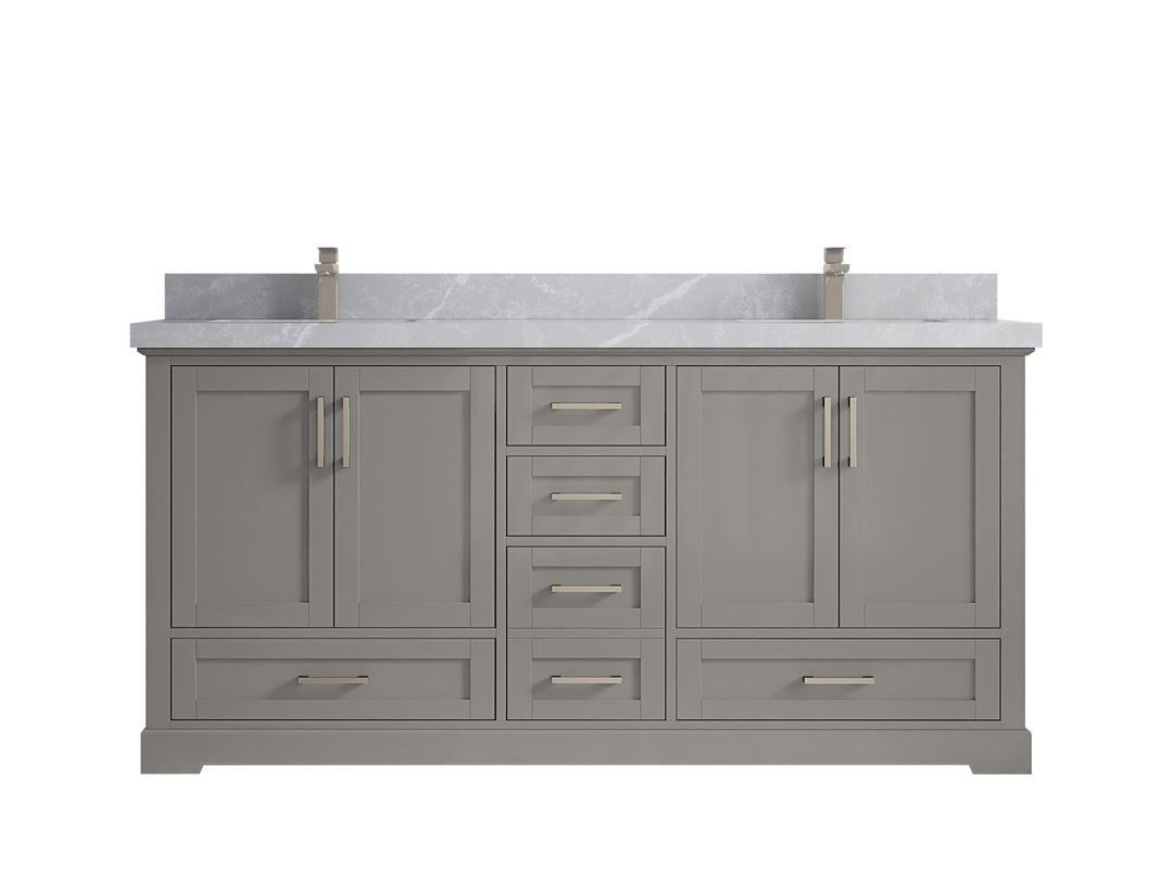 Boston 72 in. W x 22 in. D Double Sink Bathroom Vanity in Elephant Skin Gray with 2 in Pearl Light Gray Countertop