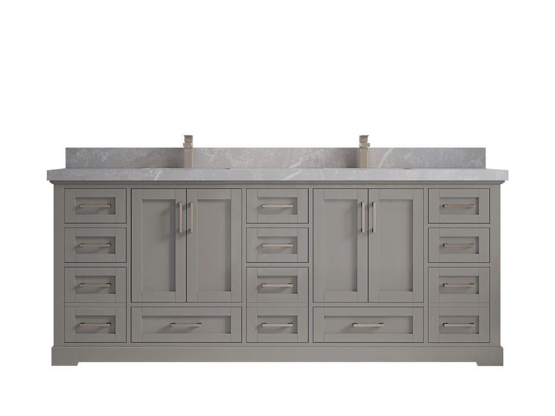Boston 84 in. W x 22 in. D Double Sink Bathroom Vanity in Elephant Skin Gray with 2 in Pearl Light Gray Countertop