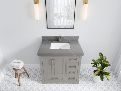 Boston 36 in. W x 22 in. D Single Sink Bathroom Vanity in Elephant Skin Gray with 2 in Piatra Gray Quartz Countertop - Top View