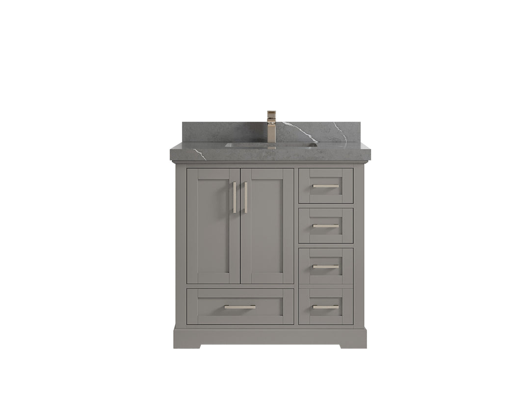Boston 36 in. W x 22 in. D Single Sink Bathroom Vanity in Elephant Skin Gray with 2 in Piatra Gray Quartz Countertop