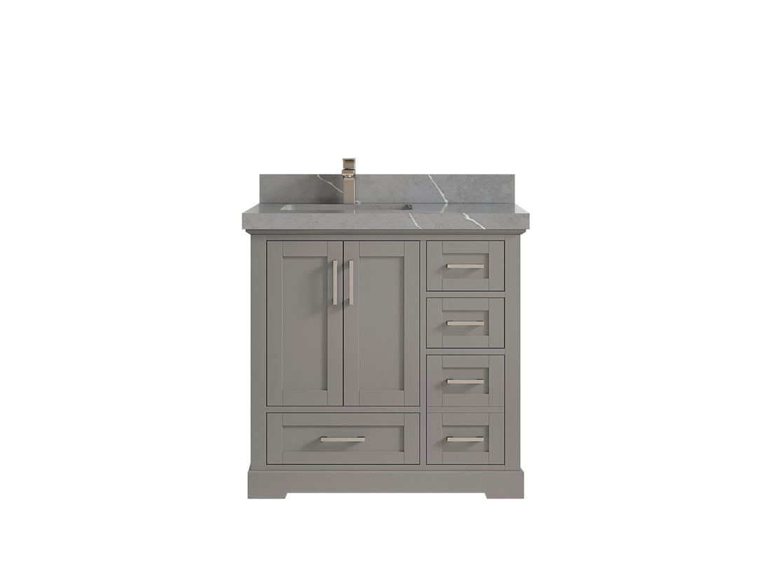 Boston 36 in. W x 22 in. D Single Sink Bathroom Vanity in Elephant Skin Gray with 2 in Piatra Gray Quartz Countertop