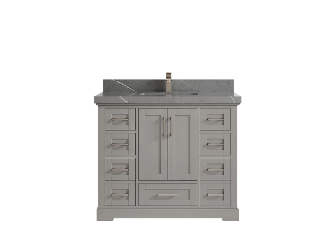 Boston 42 in. W x 22 in. D Double Sink Bathroom Vanity in Elephant Skin Gray with 2 in Piatra Gray Quartz Countertop