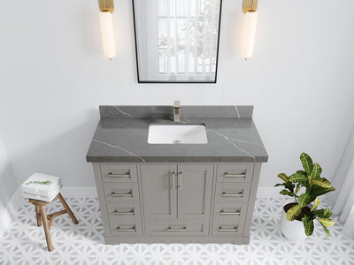 Boston 48 in. W x 22 in. D Single Sink Bathroom Vanity in Elephant Skin Gray with 2 in Piatra Gray Quartz Countertop - Top View