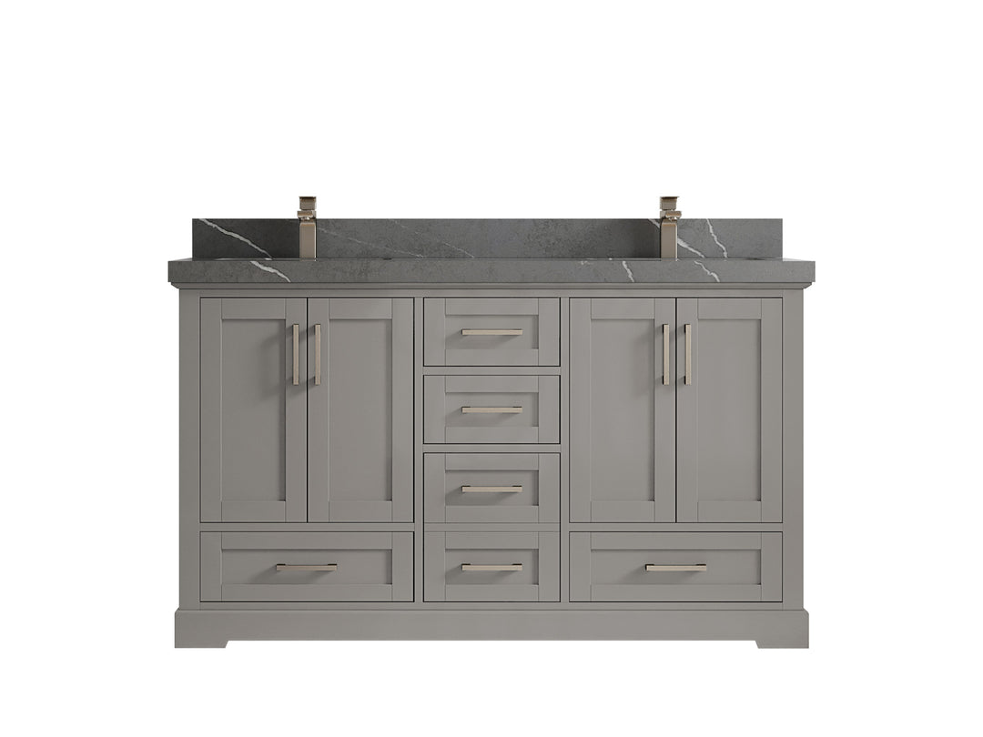 Boston 60 in. W x 22 in. D Double Sink Bathroom Vanity in Elephant Skin Gray with 2 in Piatra Gray Quartz Countertop