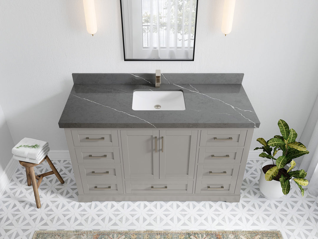 Boston 60 in. W x 22 in. D Single Sink Bathroom Vanity in Elephant Skin Gray with 2 in Piatra Gray Quartz Countertop - Top View