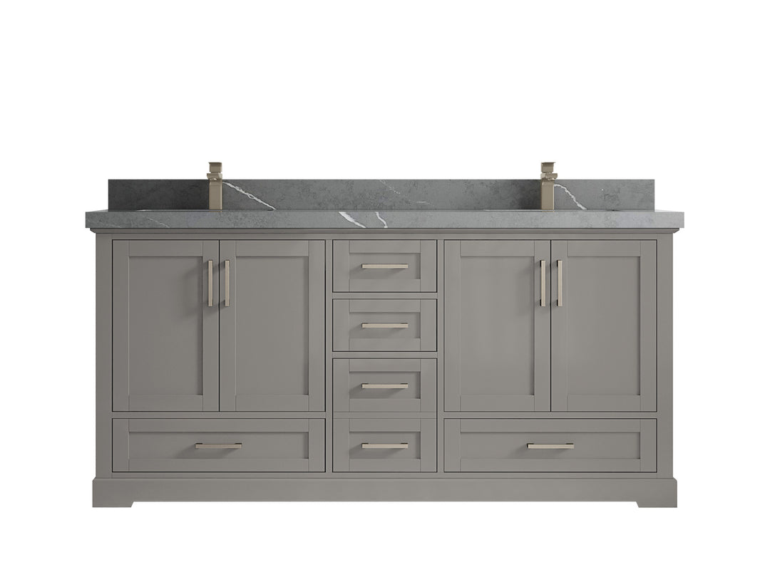 Boston 72 in. W x 22 in. D Double Sink Bathroom Vanity in Elephant Skin Gray with 2 in Piatra Gray Quartz Countertop