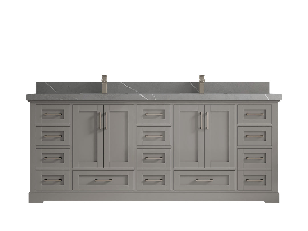 Boston 84 in. W x 22 in. D Double Sink Bathroom Vanity in Elephant Skin Gray with 2 in Piatra Gray Quartz Countertop