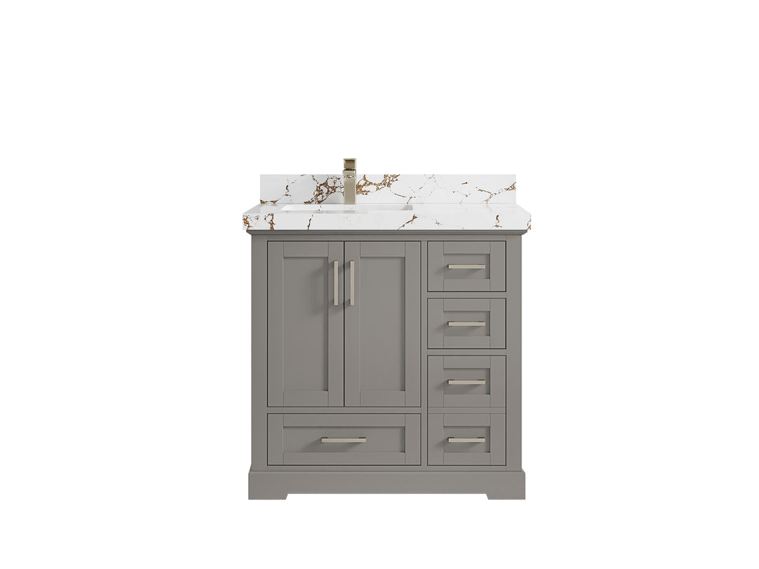 Boston 36 in. W x 22 in. D Single Sink Bathroom Vanity in Elephant Skin Gray with 2 in Viola Brown Quartz Countertop